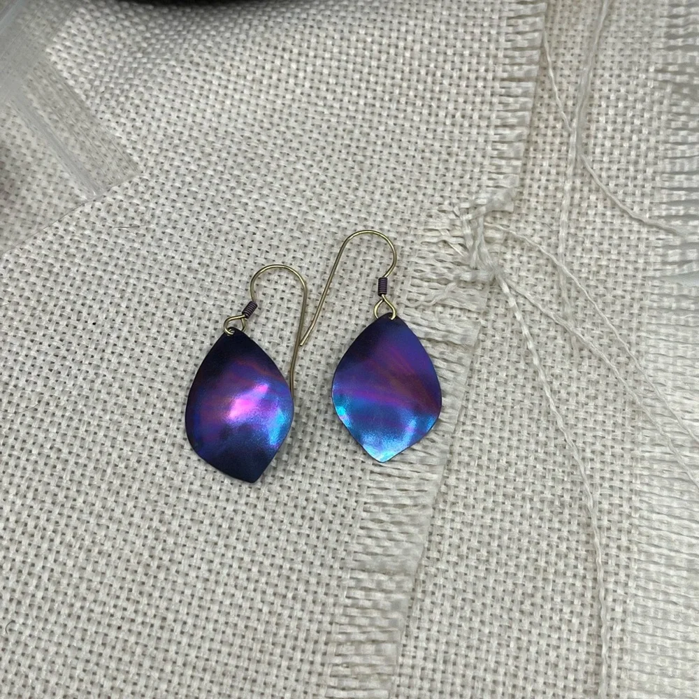 Signed Holly Yashi Hammered Niobium Drop Earrings - Blue & Purple - Picture 3 of 15
